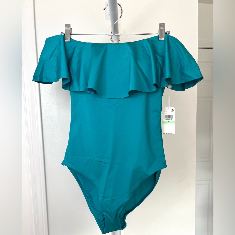 Trina Turk NWT Monaco Off The Shoulder Ruffle One-Piece Swimsuit - Picture 4 of 9